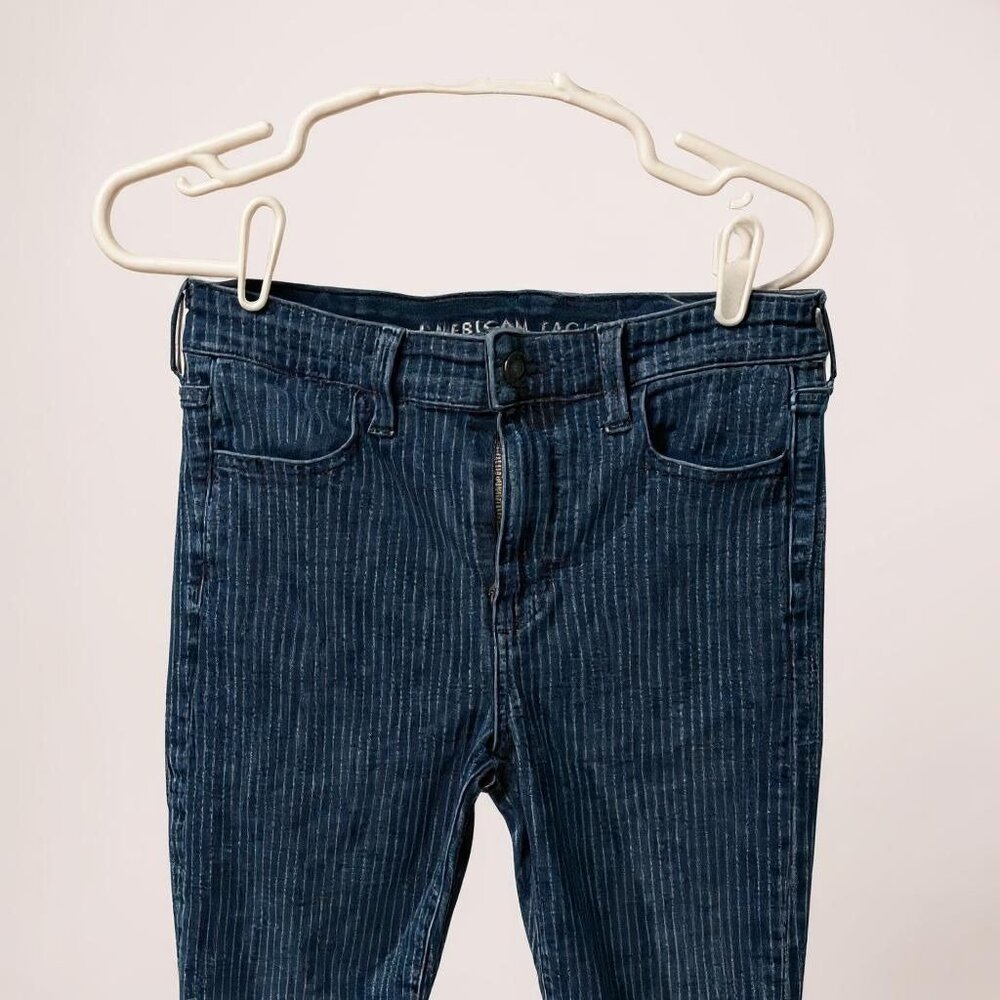 American Eagle Skinny Jeans‎ Pinstripe Blue Ne(x)t Level Stretch 10S Dark Wash